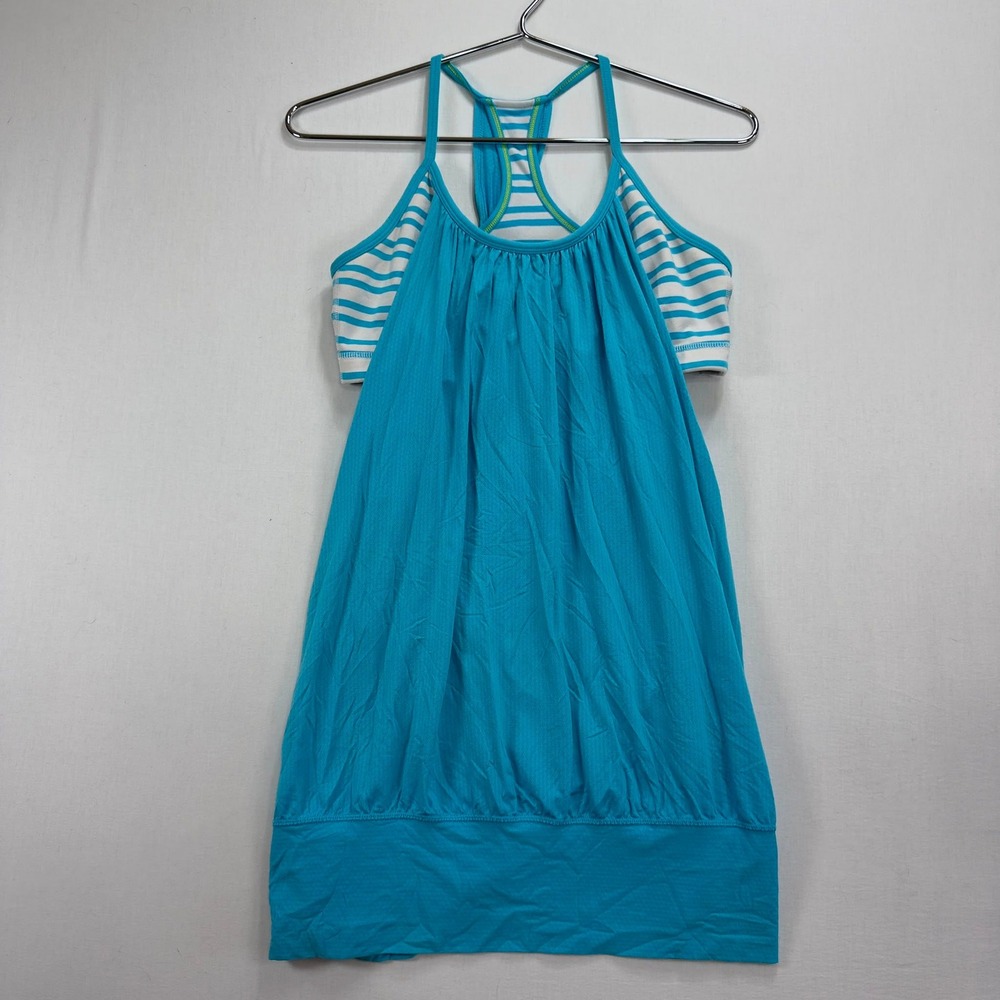 Lululemon No Limits Tank Built In Bra Blue Stripe Racerback Yoga Size 6